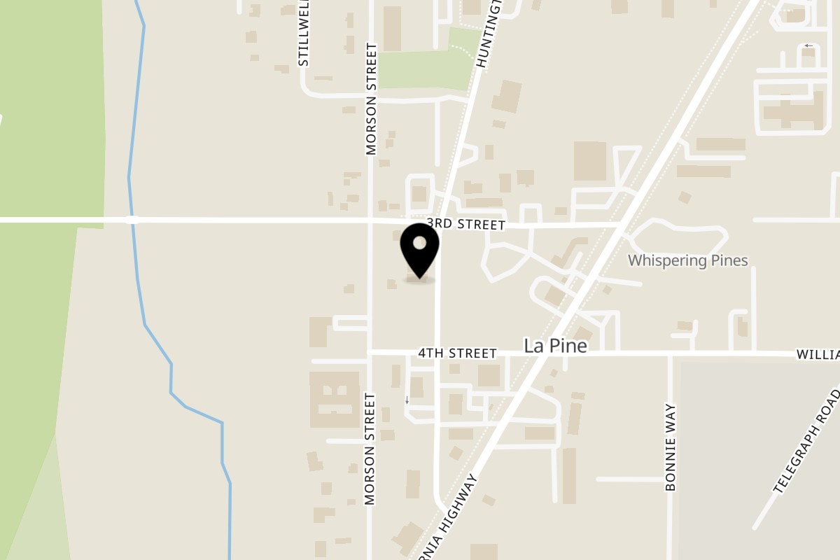 Map showing the location of Beelicious Thai Cuisine on 51507 Huntington Rd in La Pine